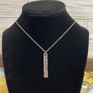 BLESSED Bar Silver Pendant Necklace